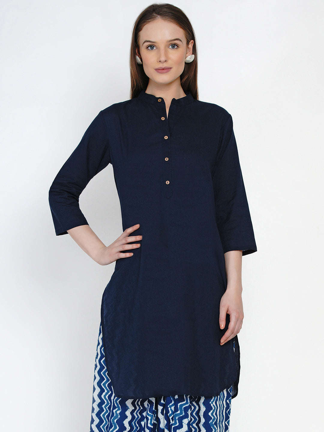 AMIRA Khadi Mandarin Collar Long Kurti | The Signature Plus